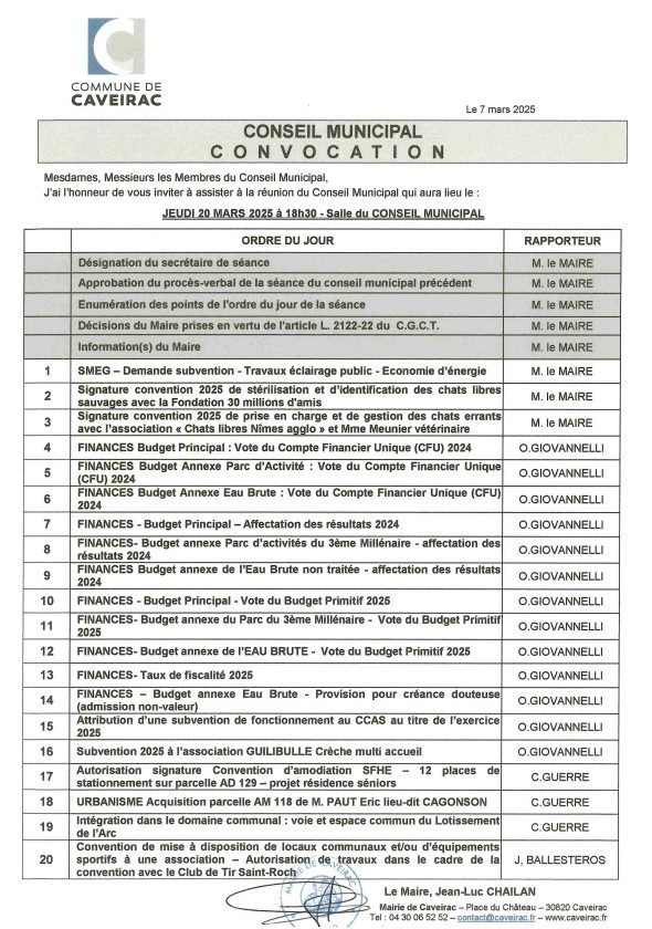 Conseil municipal du 20 mars 2025