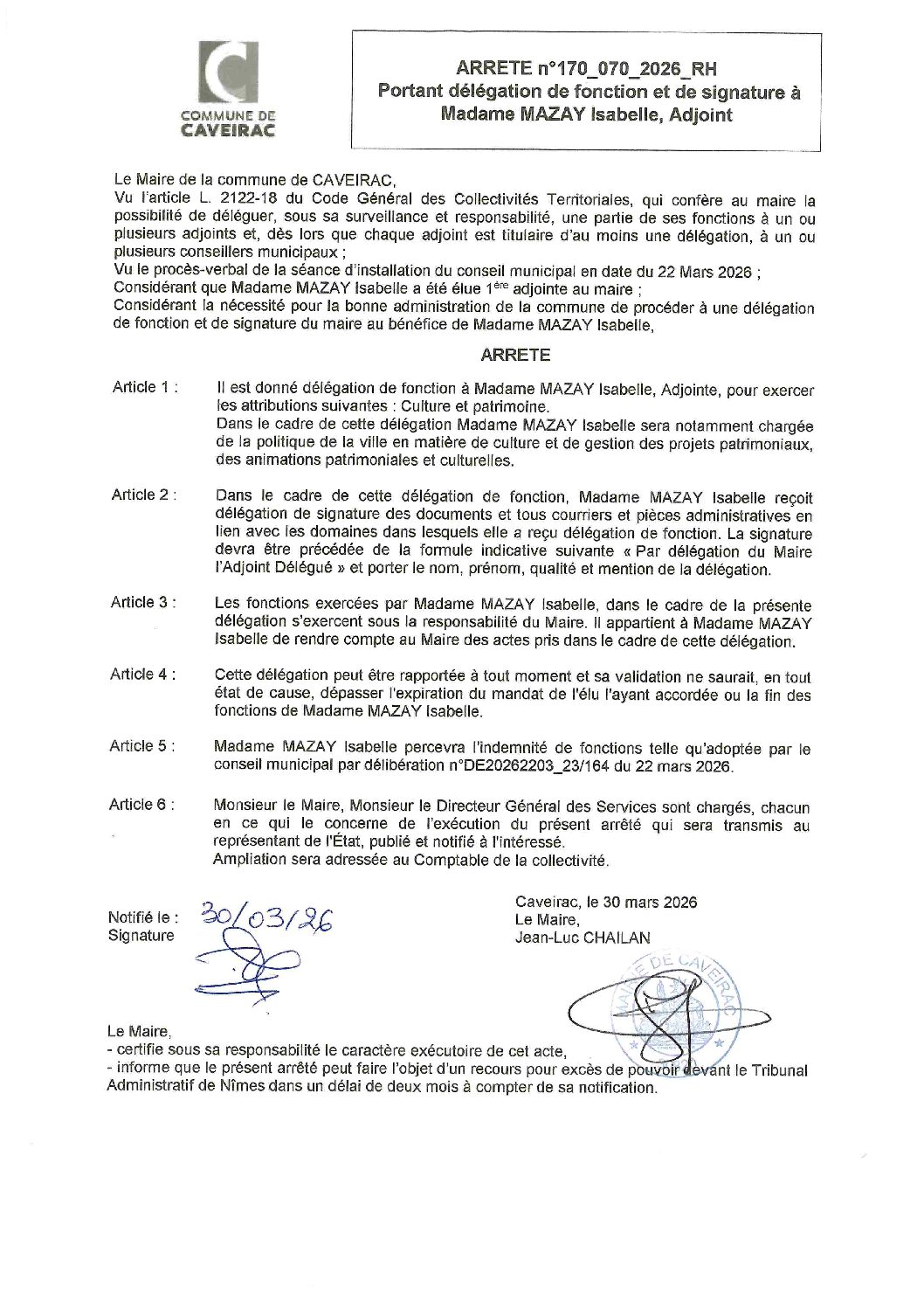 Aperçu du fichier ARRETE DELEGATION DE FONCTION ET DE SIGNATURE 