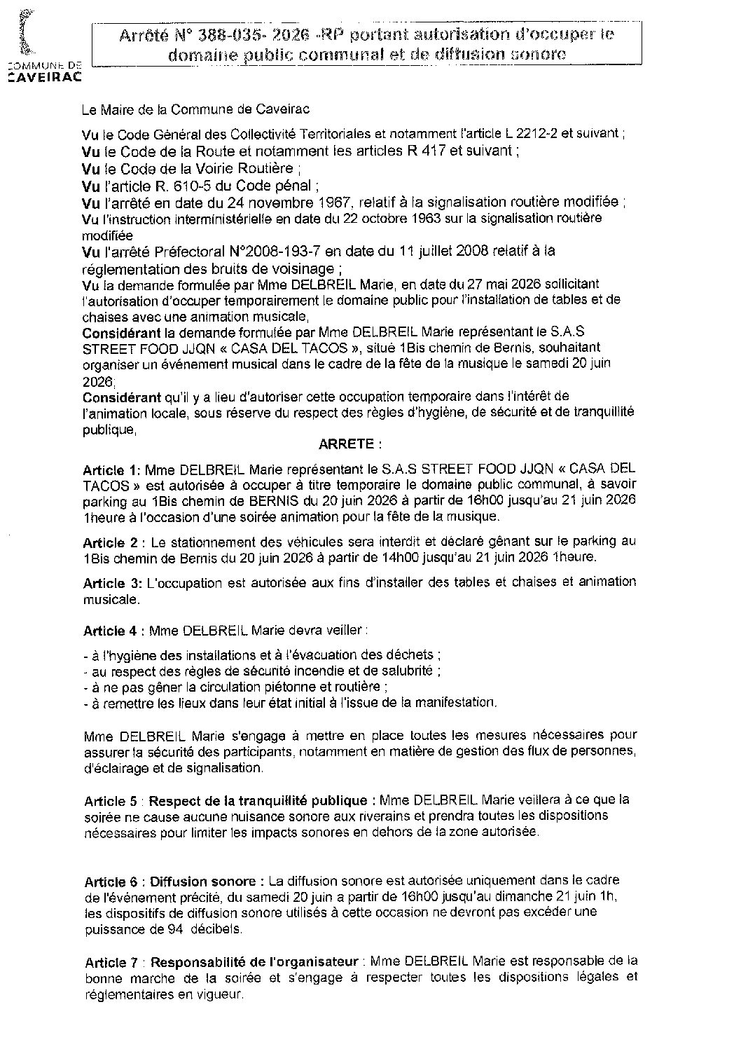 Aperçu du fichier Arrêté Casa del Tacos 20 juin 2026 