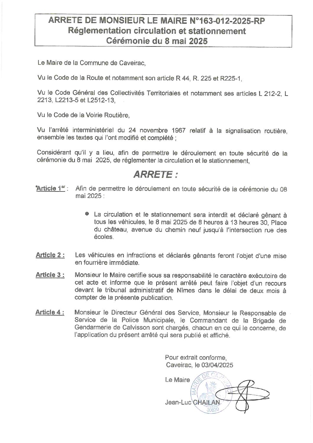 Aperçu du fichier Arrêté Cérémonie du 8 mai 2025 N° 163-012-2025-RP 