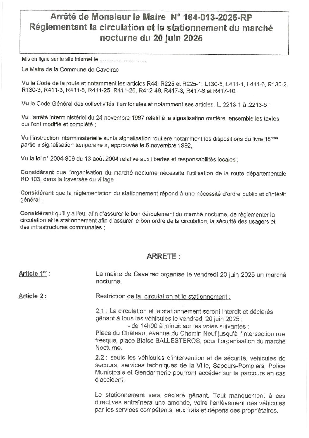 Aperçu du fichier Arrêté Marché Nocturne N° 164-013-2025-RP 