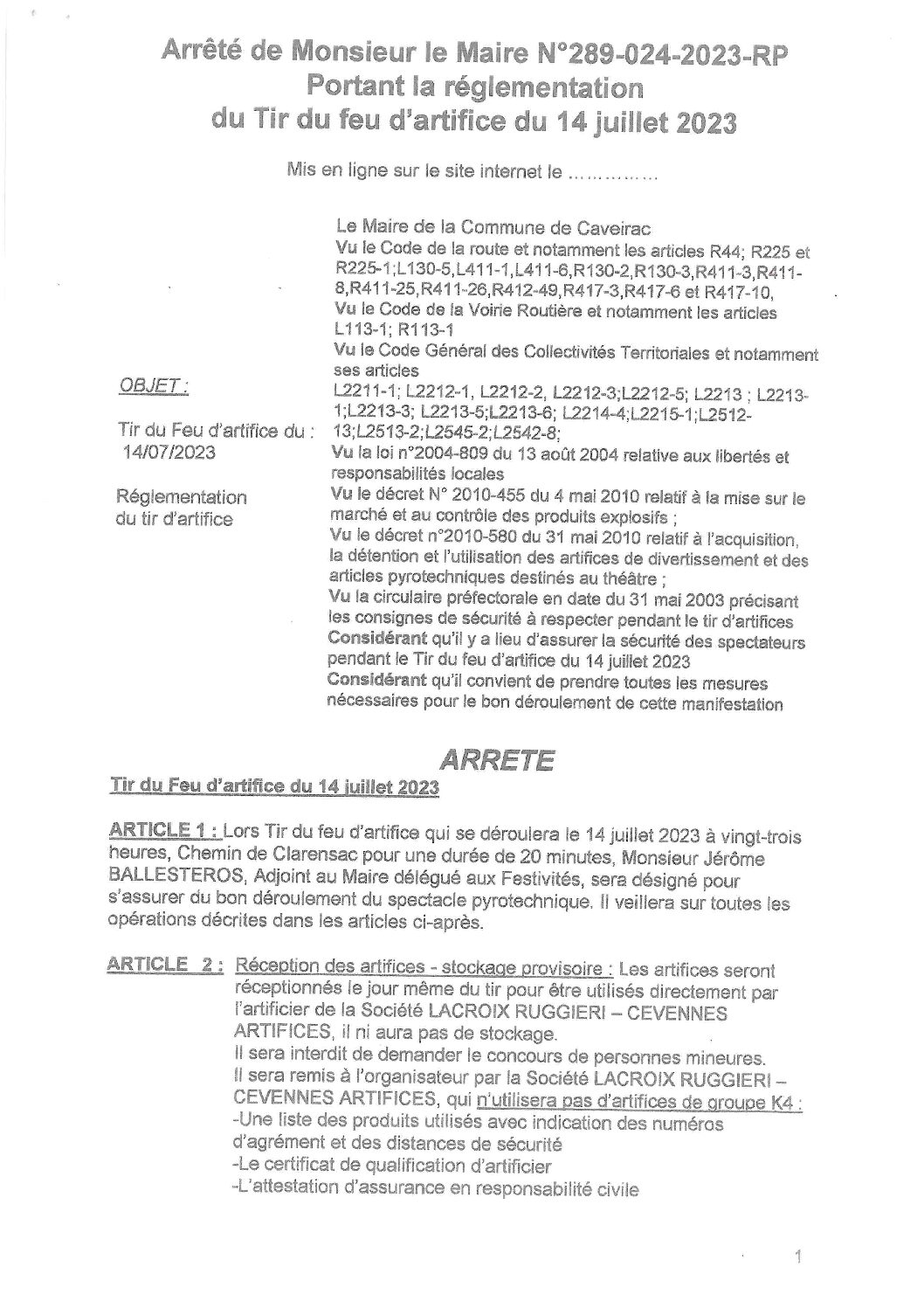 Aperçu du fichier Arrete N° 289-024-2023-RP feu d’artifice 2023 