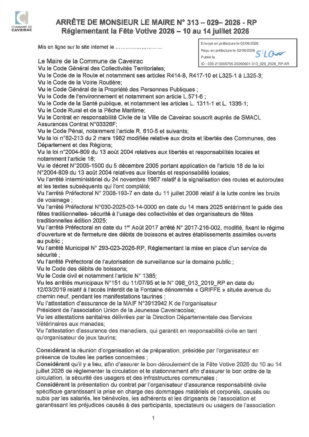 Aperçu du fichier Arrêté N° 313-029-2026-RP Fête Votive 2026 
