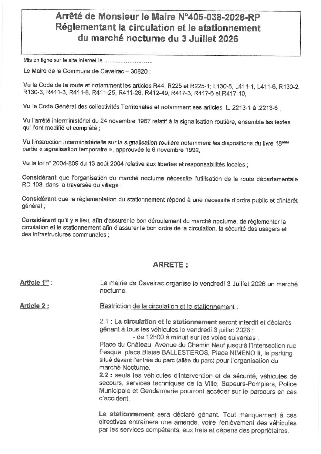 Aperçu du fichier Arrêté N° 405-038-2026-RP Marché Nocturne 2026 