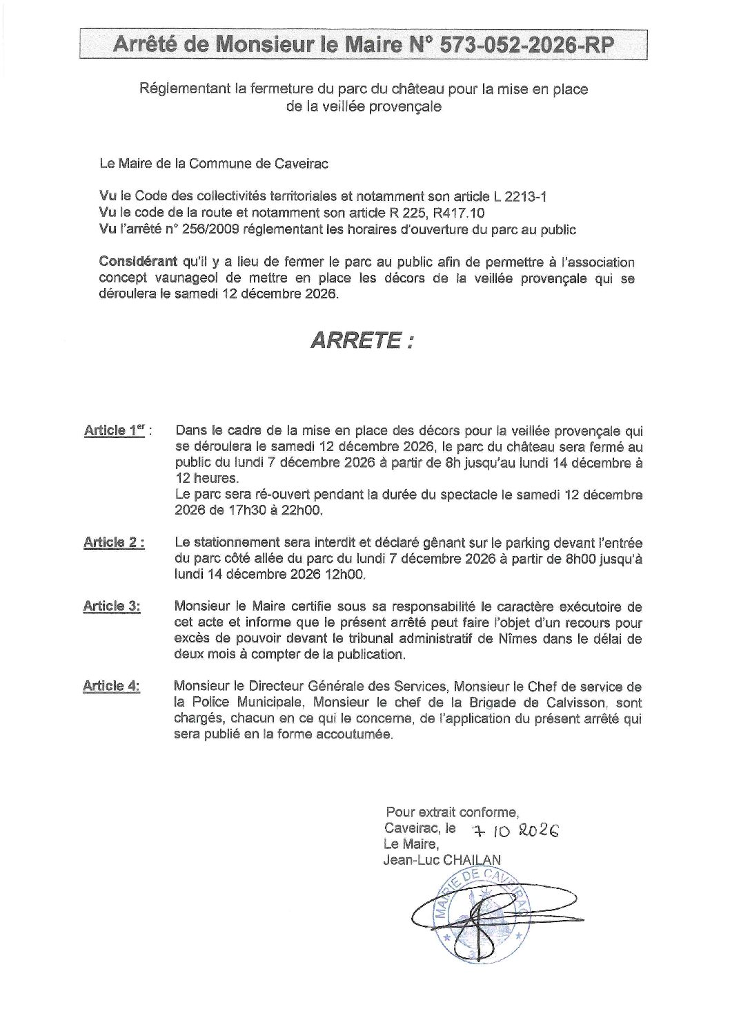 Aperçu du fichier Arrêté N° 573-052- 2026-RP Fermeture du Parc 