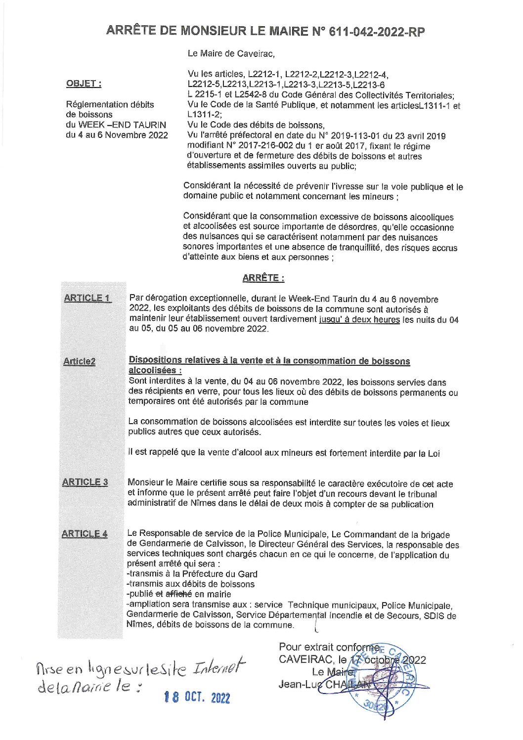Aperçu du fichier Arrêté Règlementation débits de boissons 611-042-2022-RP 