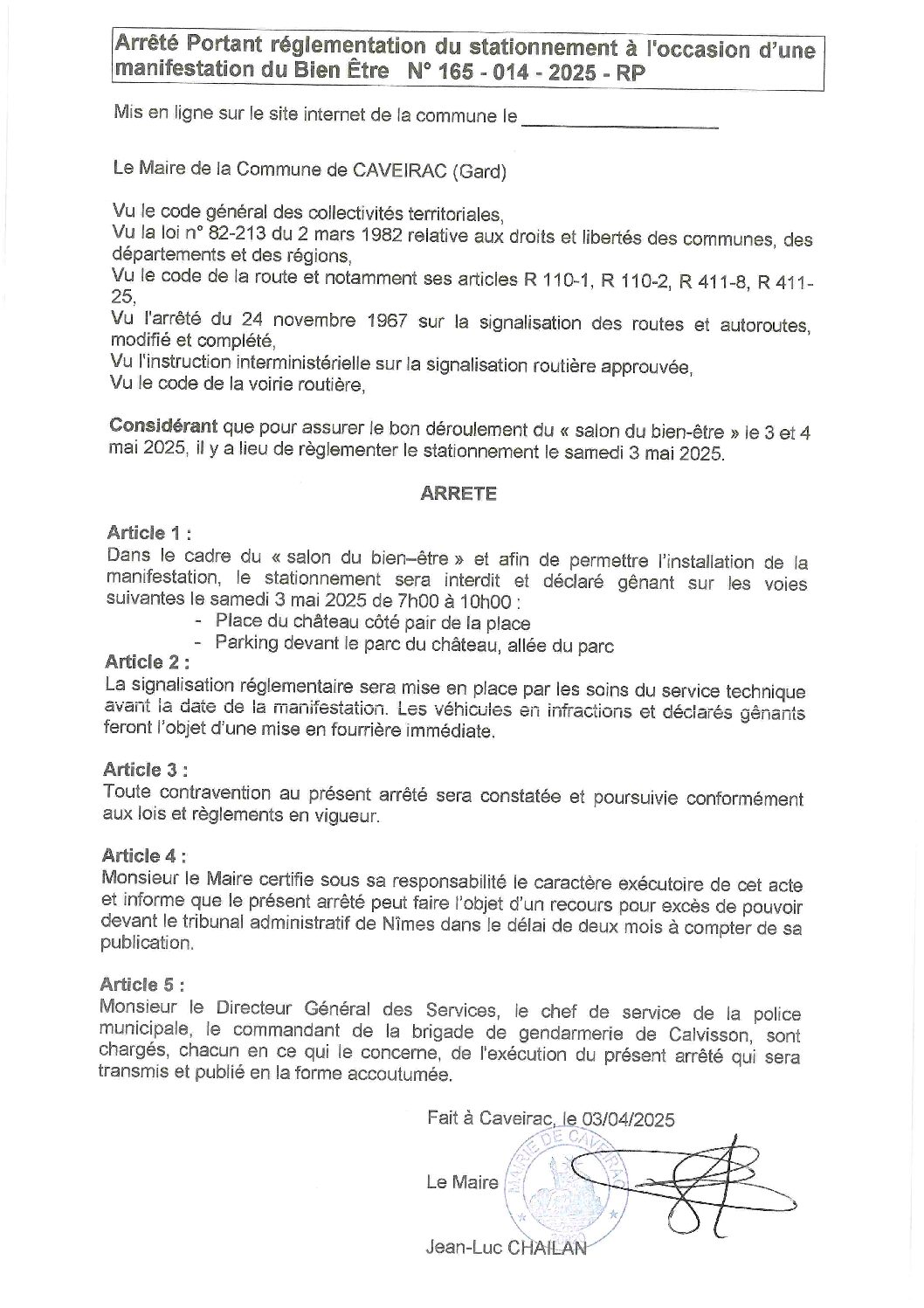 Aperçu du fichier Arrêté Salon du bien – être N° 165-014-2025-RP 