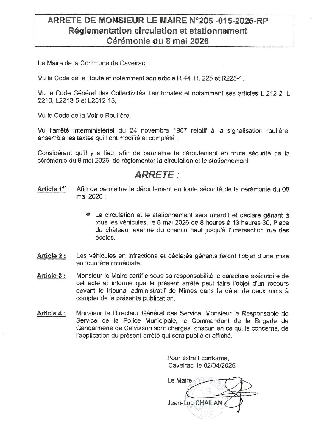 Aperçu du fichier Arrêté circulation et stationnement 8 mai 2026 