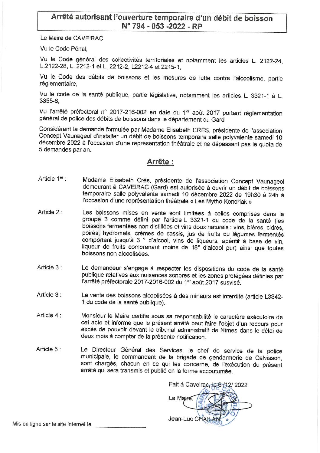 Aperçu du fichier Arrêté debit de boisson N°794 – 053-2022-RP 