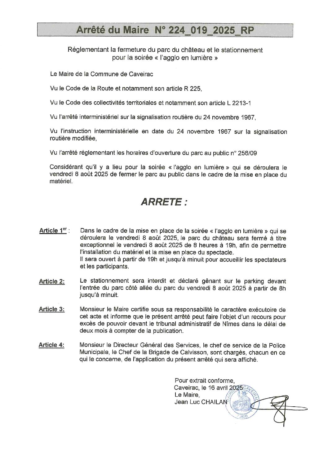 Aperçu du fichier Arrêté fermeture du parc – soirée l’agglo en lumière – 8 août 2025 