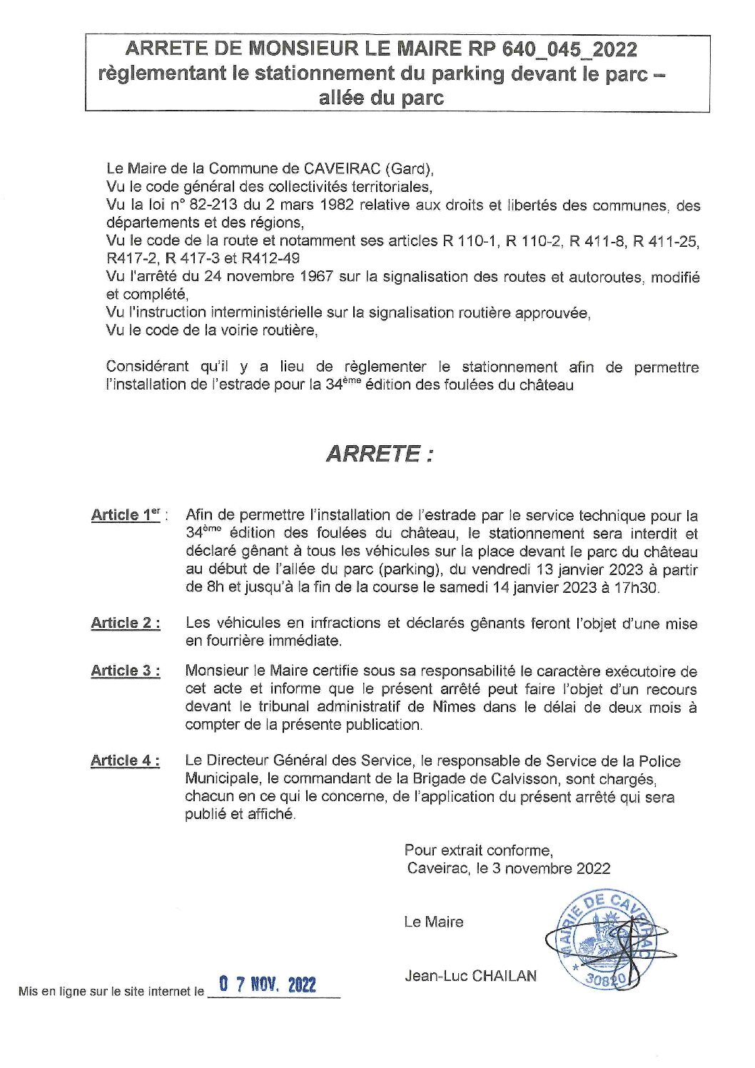 Aperçu du fichier Arrêté n° 640_045_2022_réglementant le stationnement devant la parc le 14 janvier 2022 _ publication faite le 07-11-2022 