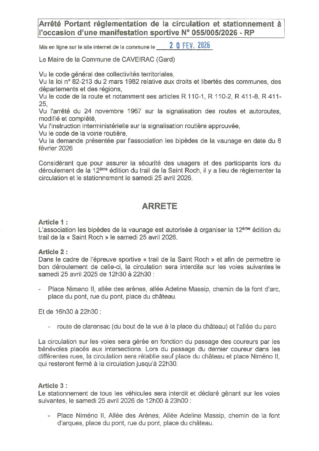 Aperçu du fichier Arrêté portant réglementation circulation et stationnement – st roch avril 2026 