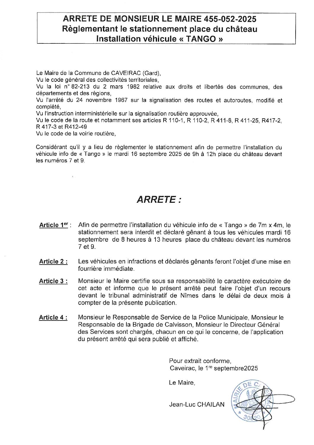 Aperçu du fichier Arrêté réglementant le stationnement place Niméno II le 16 septembre 2025 