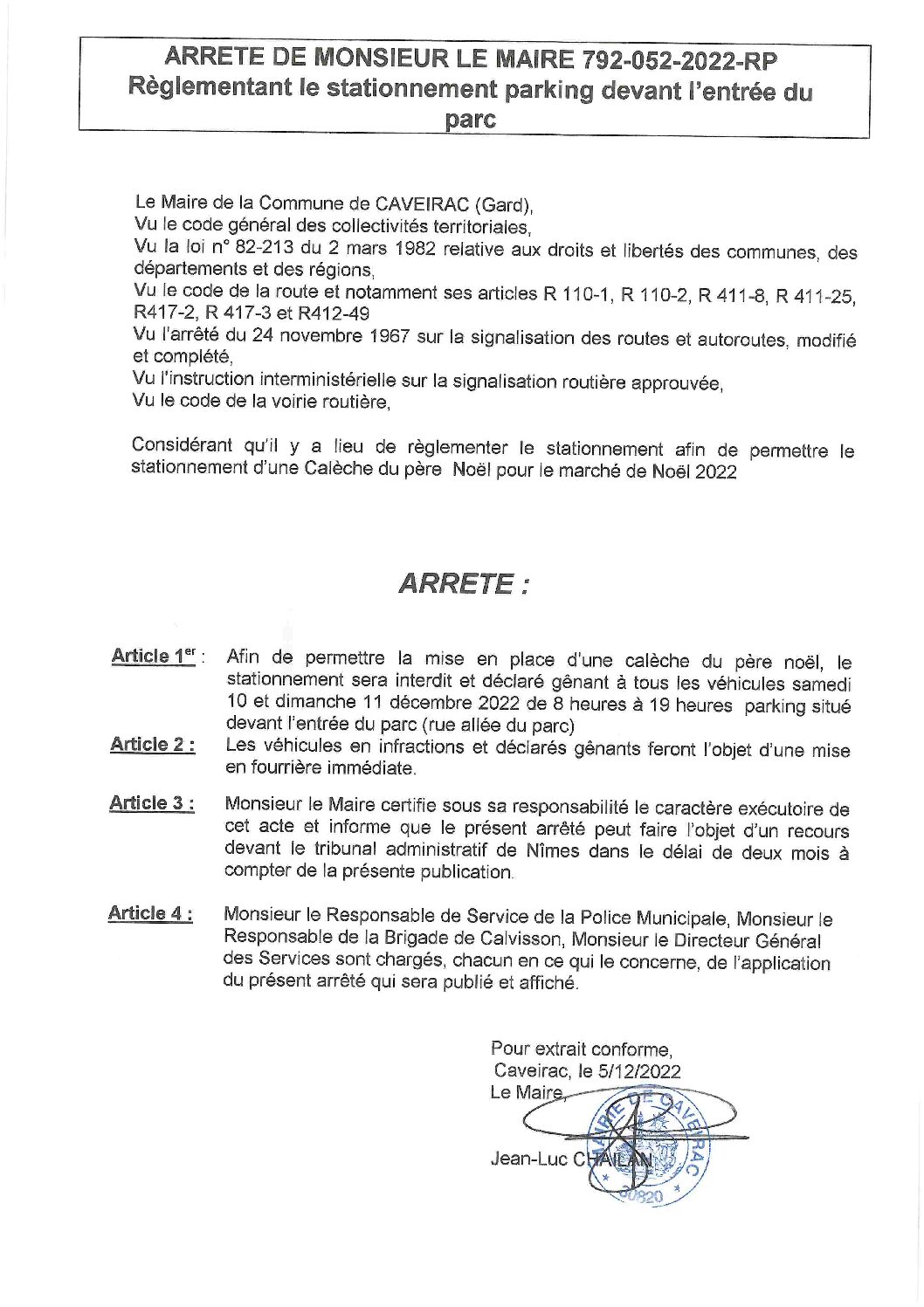 Aperçu du fichier Arreté reglementatant le stationnement parking 