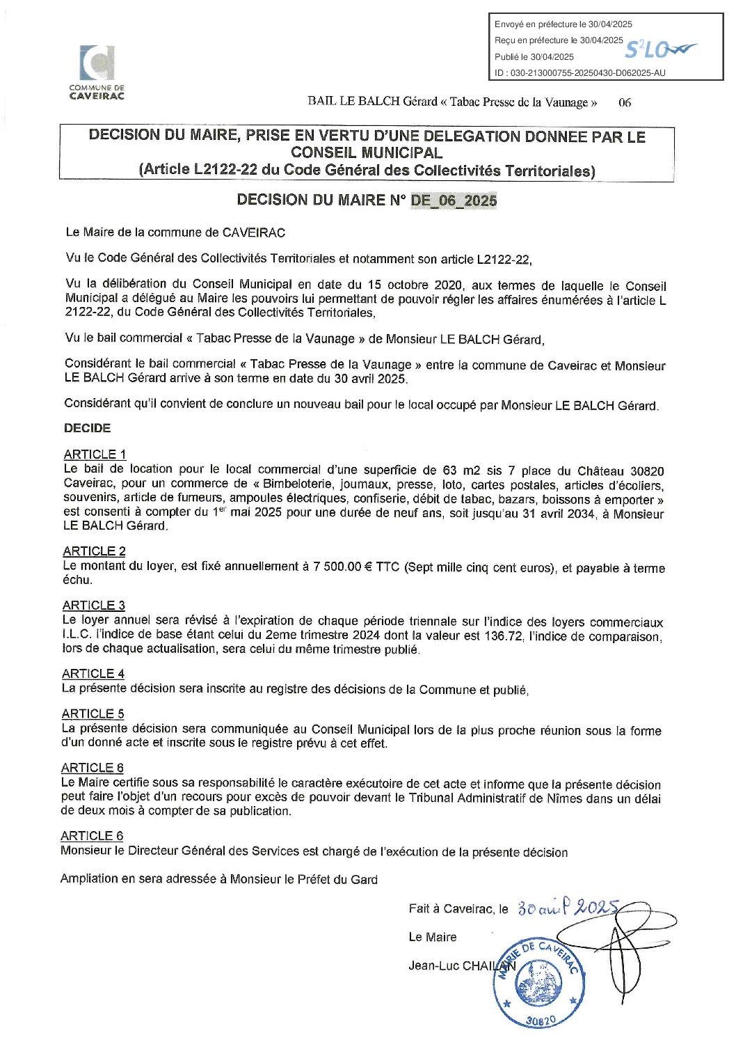 Aperçu du fichier D 06 2025 BAIL Mr LE BALCH Gerard TABAC PRESSE 