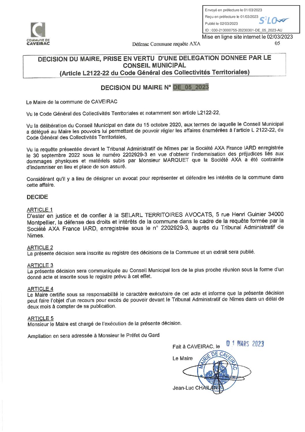 Aperçu du fichier DECISION DE_05_2023 Défense Commune – territoires avocats – Affaire AXA 
