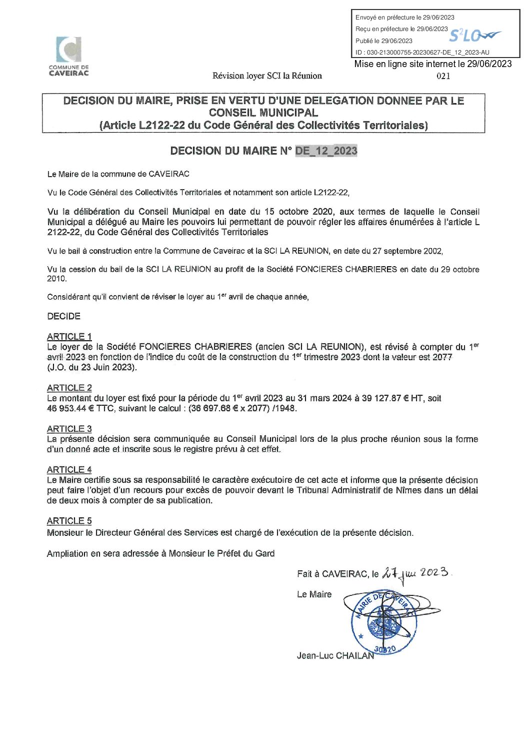 Aperçu du fichier DECISION DE_12_2023 Revision Loyer SCI La Reunion Publication le 29-06-2023 