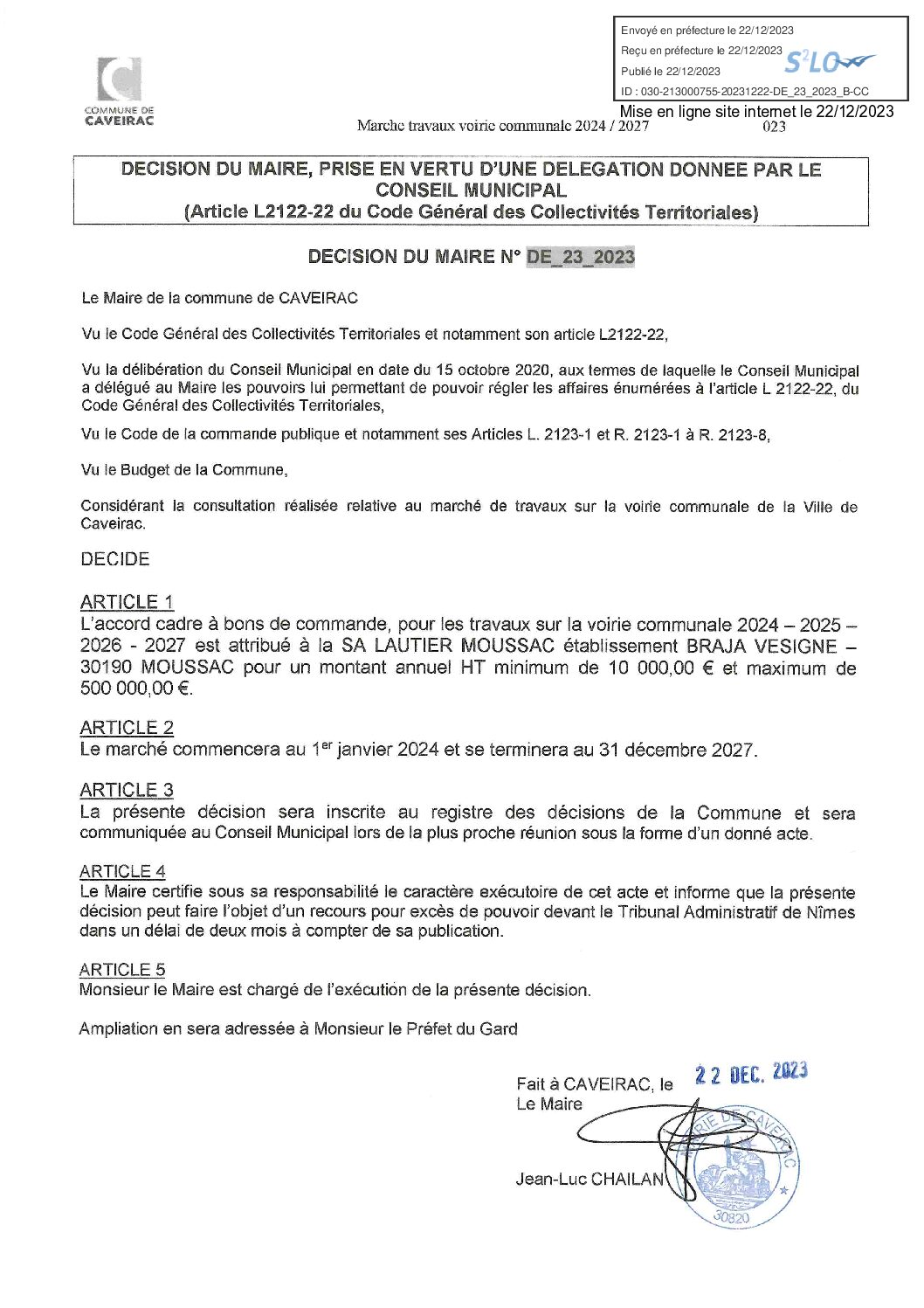 Aperçu du fichier DECISION DE_23_2023 Marché voirie LAUTIER – Publication site internet le 22 -12-23 