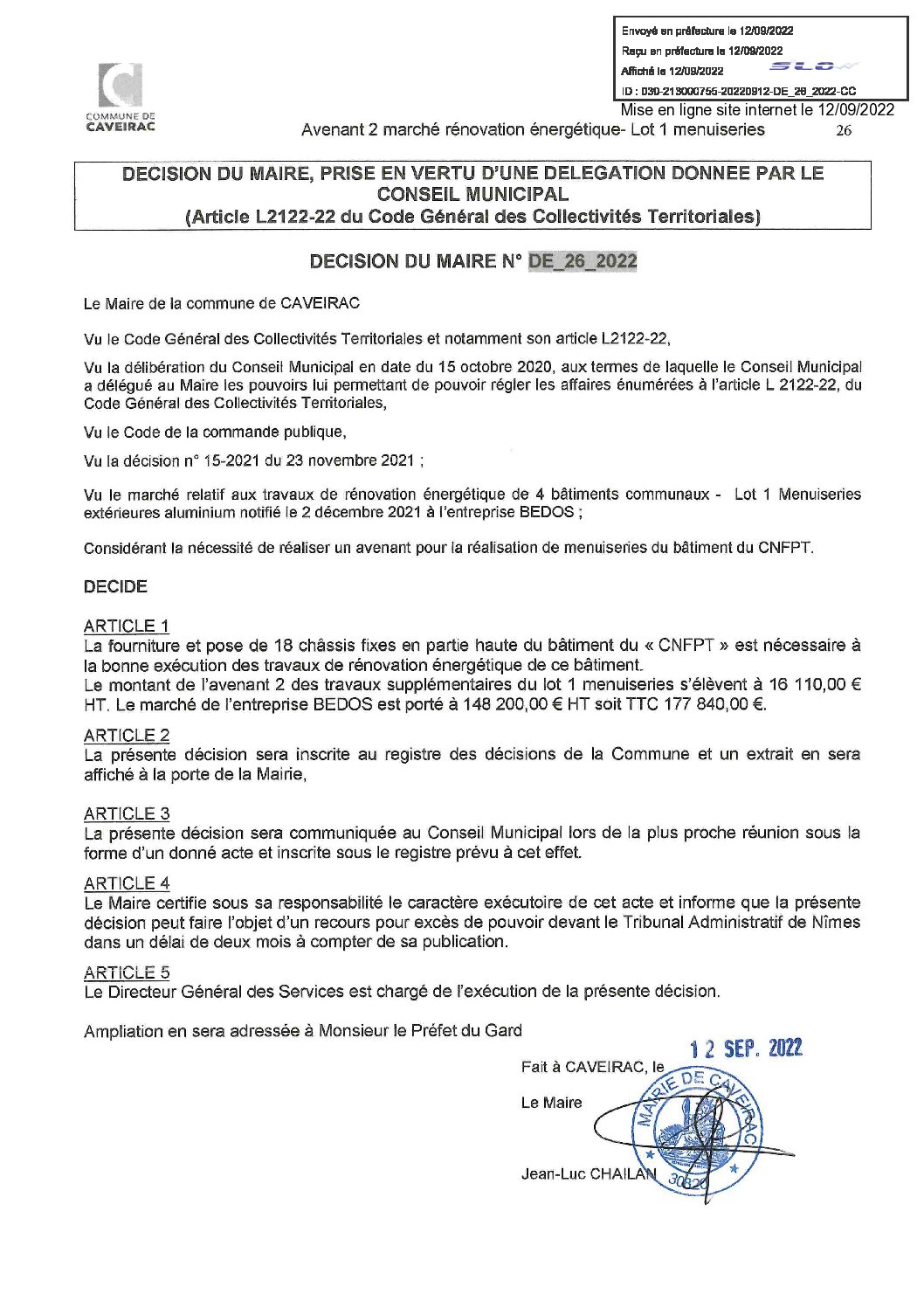 Aperçu du fichier DECISION DE_26_2022 BEDOS AVENANT 2 