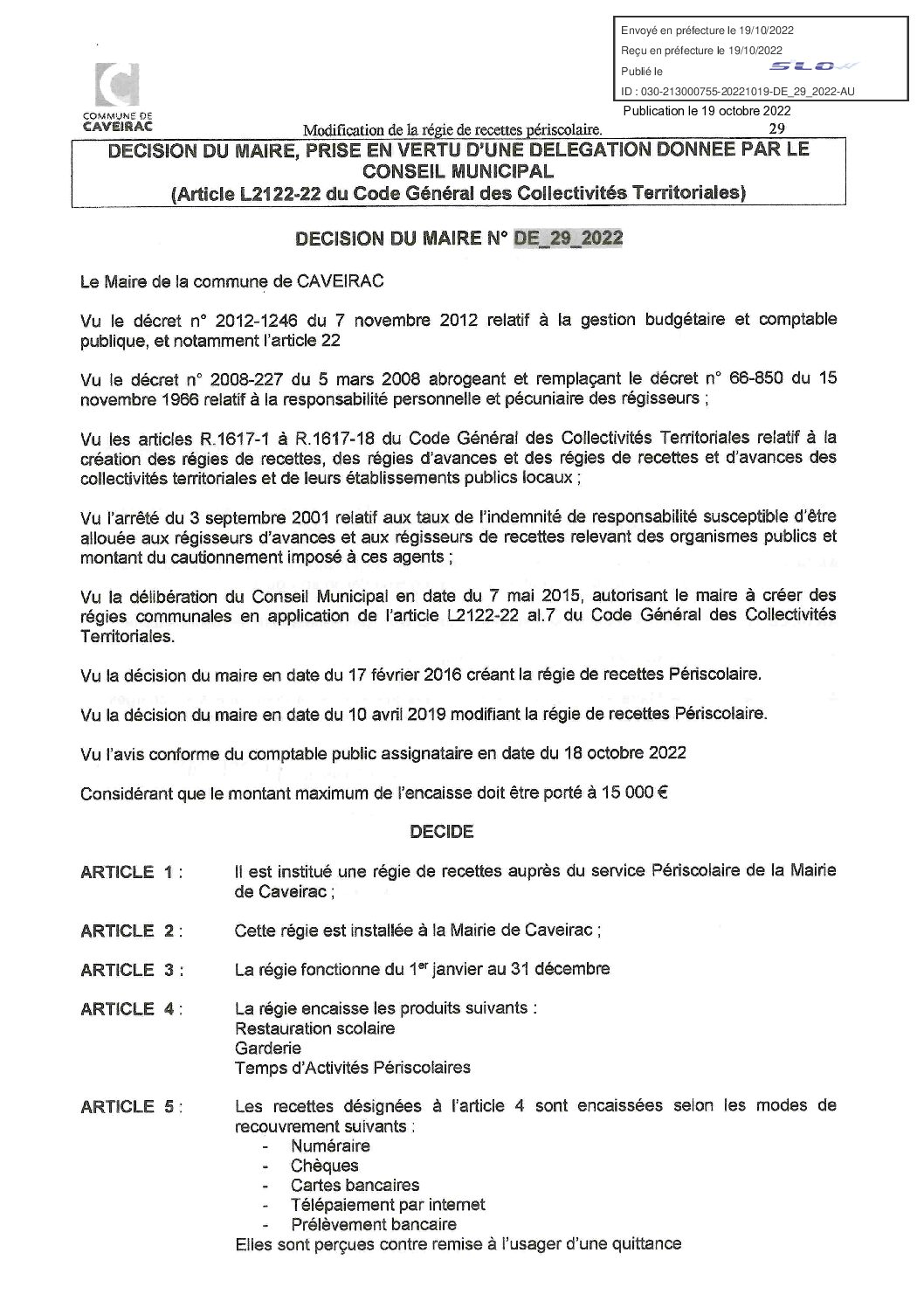 Aperçu du fichier DECISION DE_29_2022 modification regie périscolaire 
