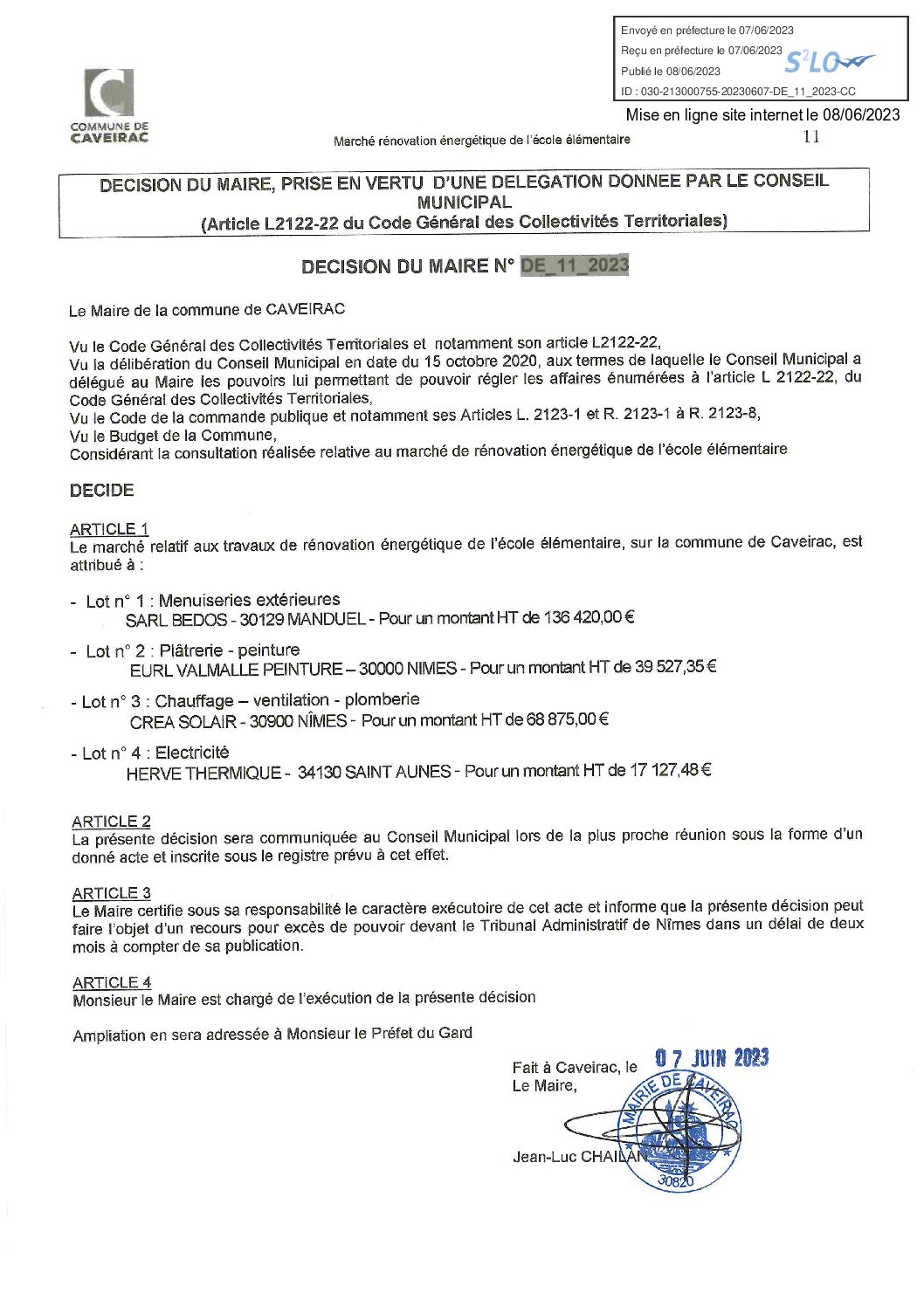 Aperçu du fichier DECISION du Maire DE_11_2023 MARCHE RENOVATION ENERGETIQUE ECOLE ELEMENTAIRE 