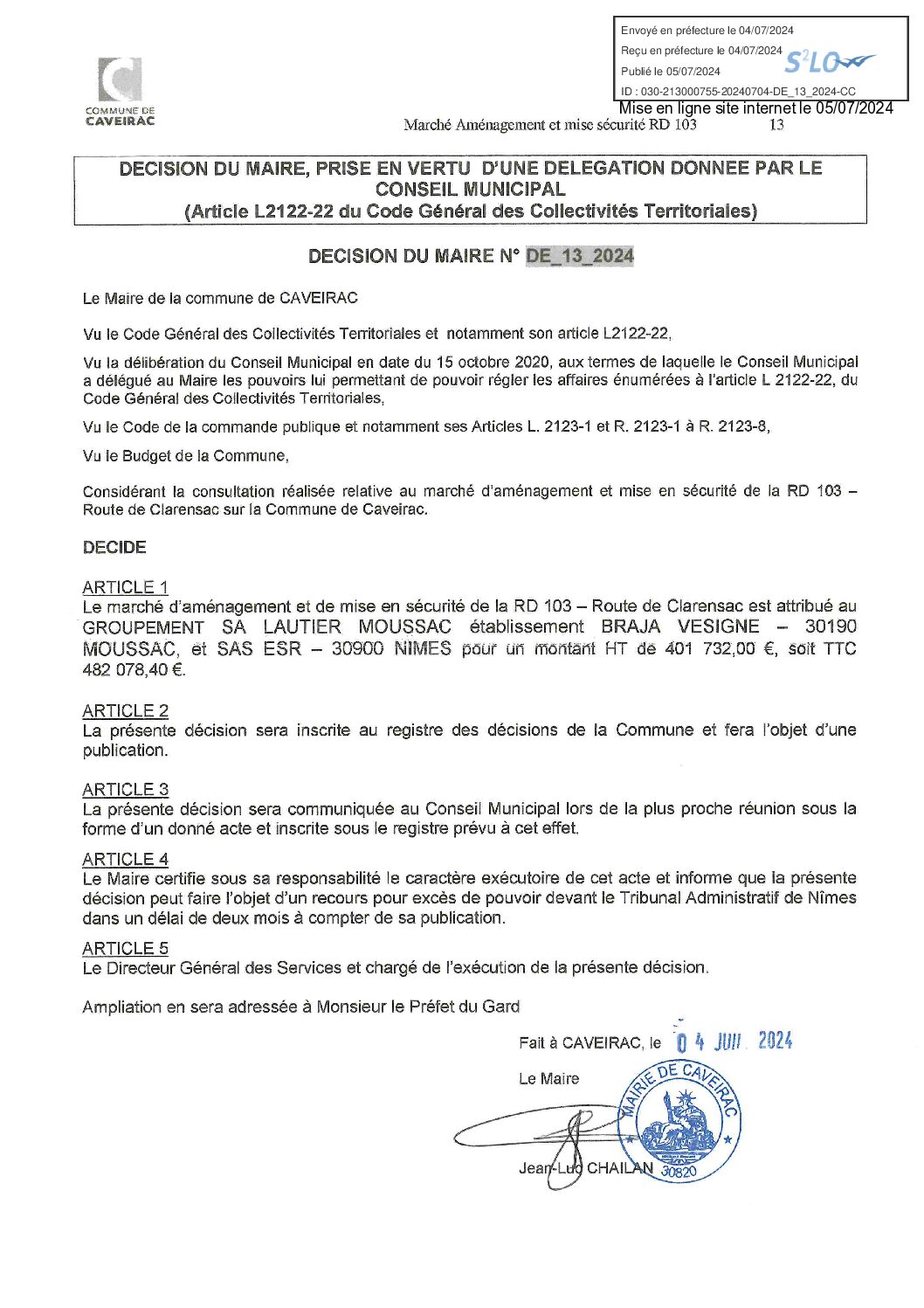 Aperçu du fichier DECISION du Maire DE_13_2024 Marché LAUTIER Aménagement RD 103 
