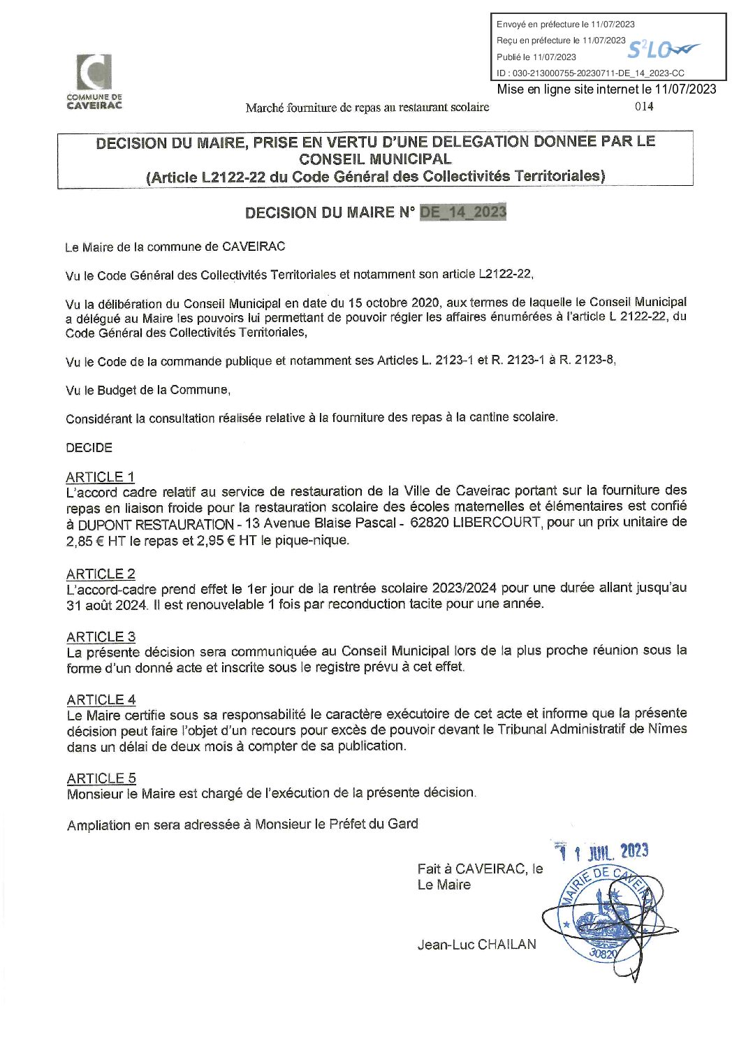 Aperçu du fichier Décision du Maire 14 MARCHE CANTINE DUPONT RESTAURATION 