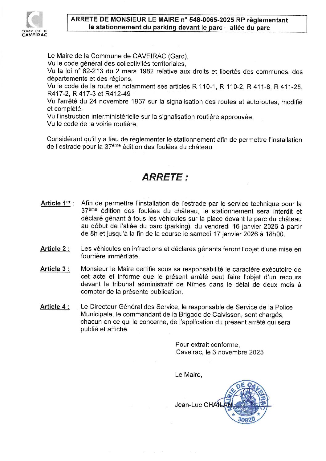 Aperçu du fichier Les bipèdes de la vaunage – stationnement devant parc les foulées du chateau 17 janvier 2026 