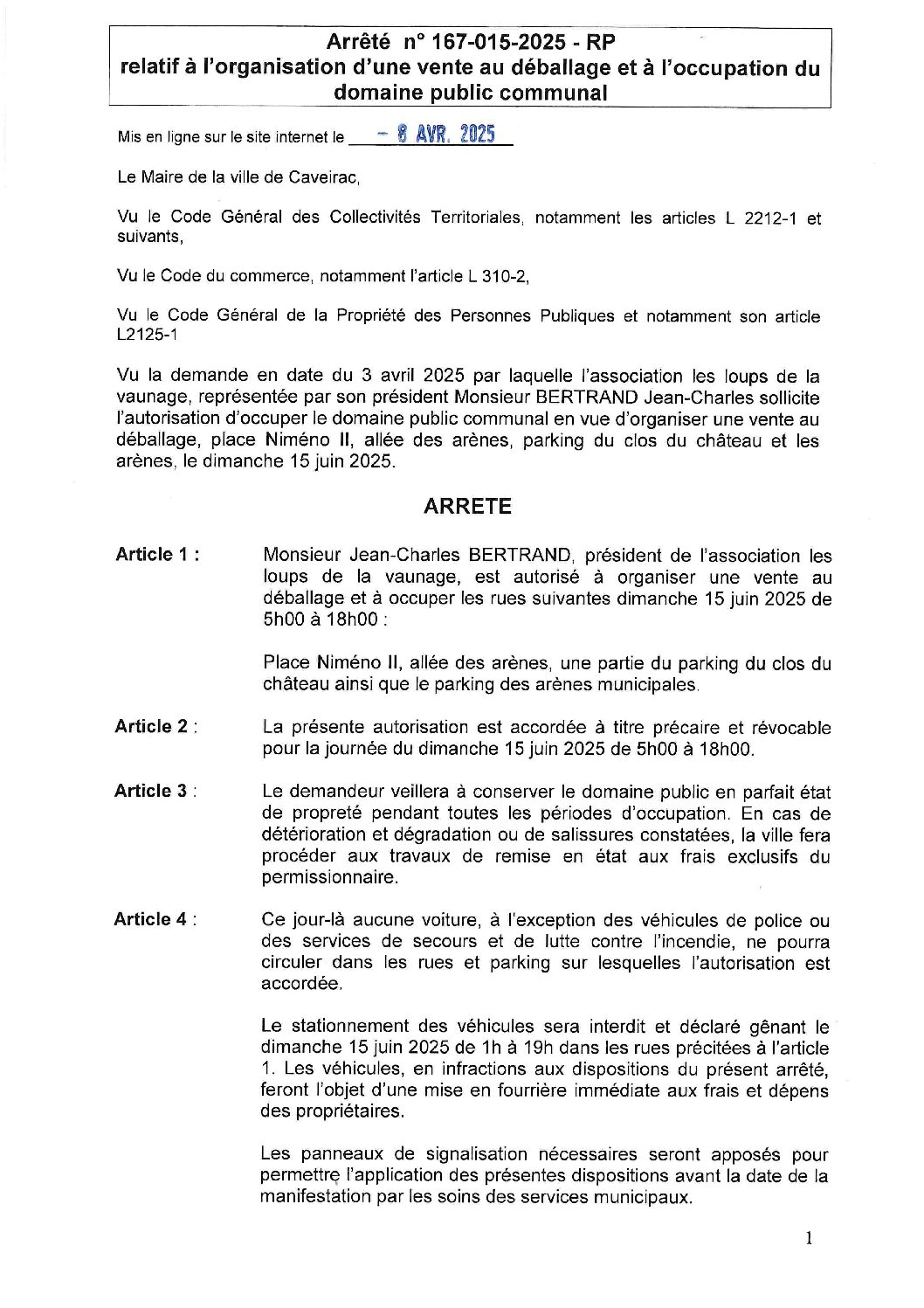 Aperçu du fichier les loups de la vaunage – arrêté autorisant la vente au déballage du 15 juin 2025 